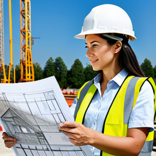 Home 18 **
"A professional female engineer, fully clothed in appropriate attire for a construction site (hard hat, safety vest over modest clothing), inspecting blueprints with a confident expression. Background shows a modern construction project with cranes and scaffolding, daytime, sunny weather. Safe for work, perfect anatomy, correct proportions, natural pose, well-formed hands, proper finger count, realistic rendering, professional photography, high quality."
**