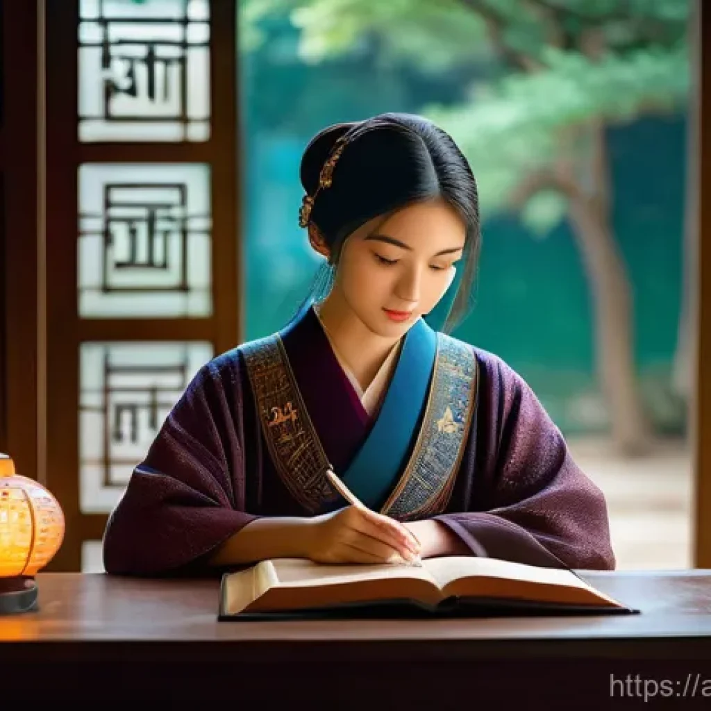 통역사로서 문화적 이해의 중요성 - **Prompt:** A serene and thoughtful translator, an adult woman with a kind expression, sits at a pol...