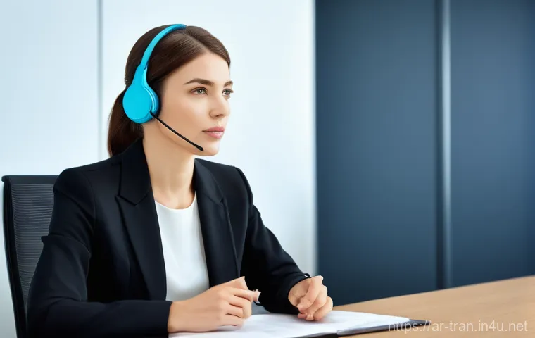 통역사 시험의 실기 평가 기준 - **Professional Conference Interpreter in Action** A highly focused female conference interpreter...