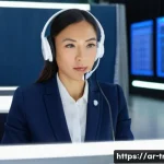 통역사 자격증 취득 방법 - **Prompt 1: Simultaneous Interpreter in a Conference Booth** A highly focused female simultaneou...